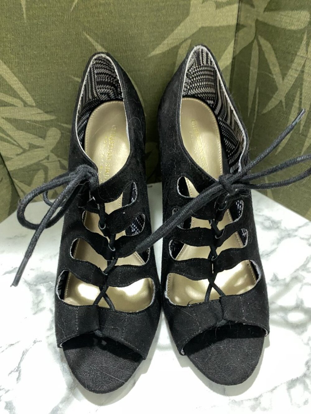 Lk New~Christian Siariano suede Lace up open toe 5" Heels~10
